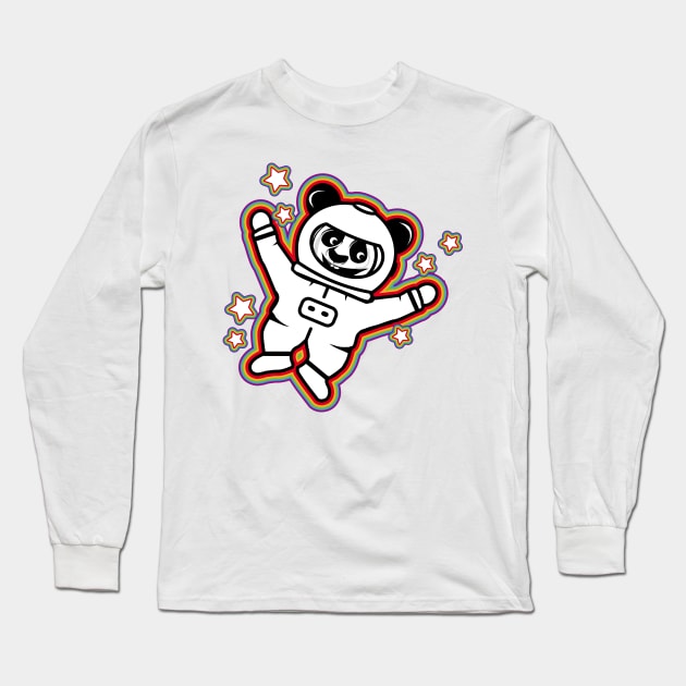 little astronaut panda bear with rainbow aura Long Sleeve T-Shirt by Kisho